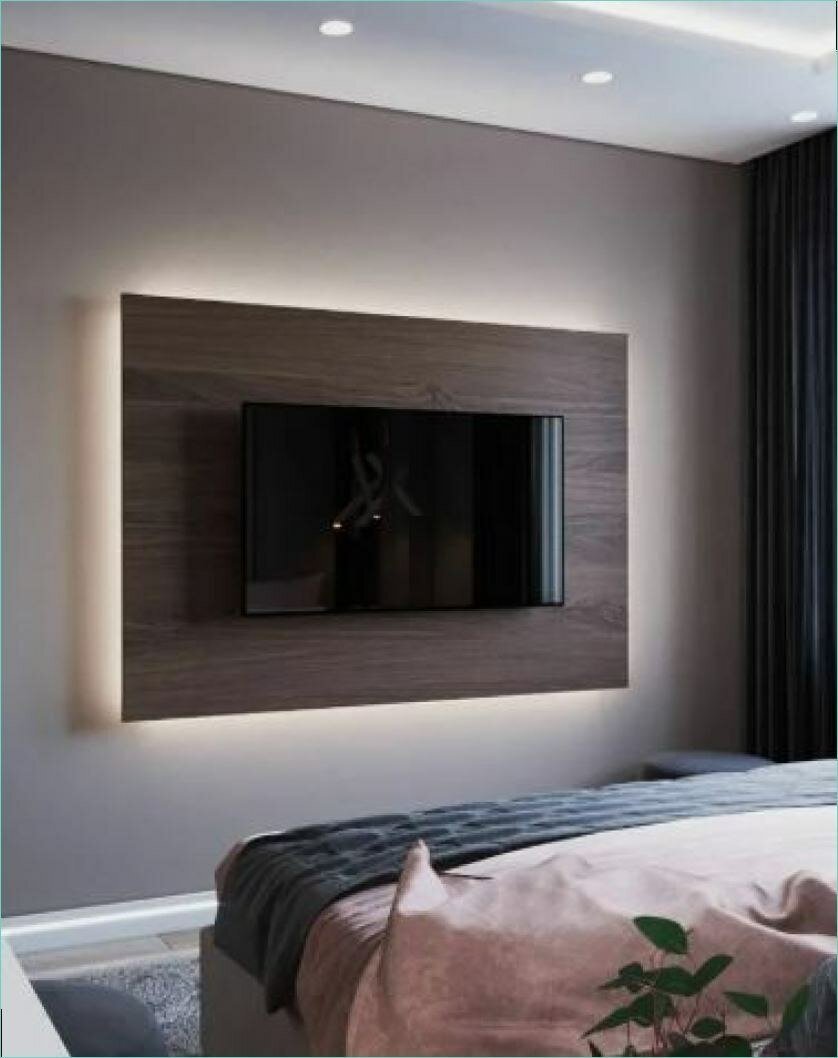 Стена с телевизором в спальне (72 фото)