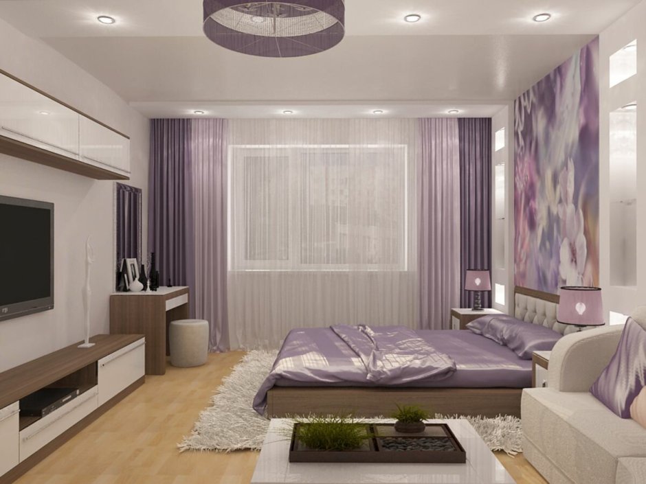 Бежево фиолетовая спальня