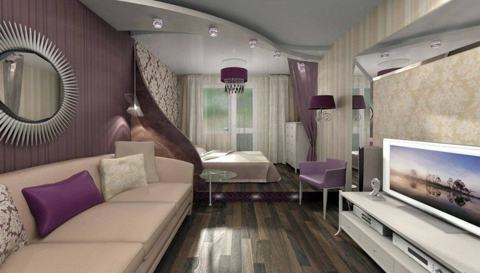 Дизайн спальни-гостиной