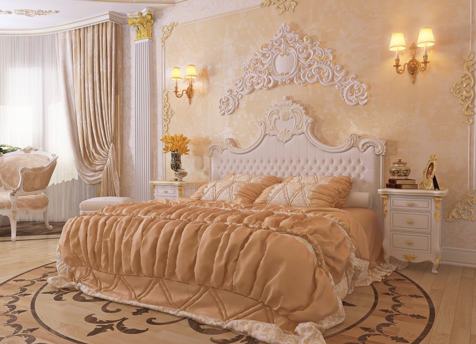 Спальня в стиле Барокко в светлых тонах