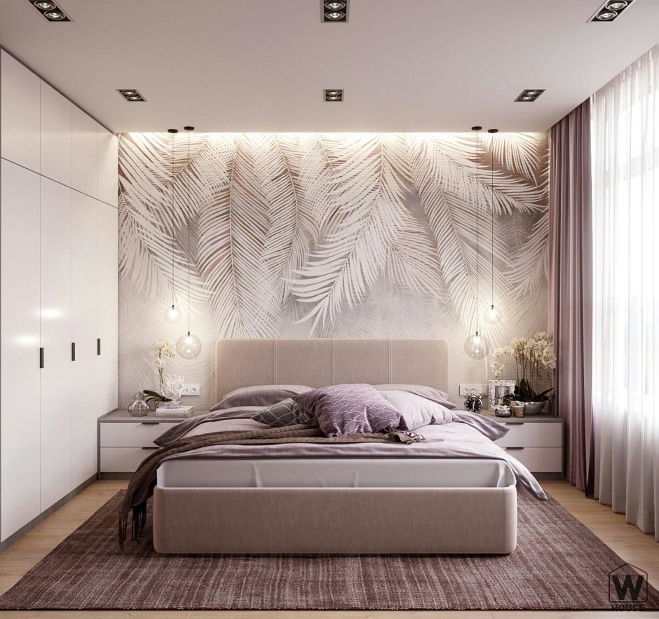 Дизайн спальни обои с перьями (74 фото)