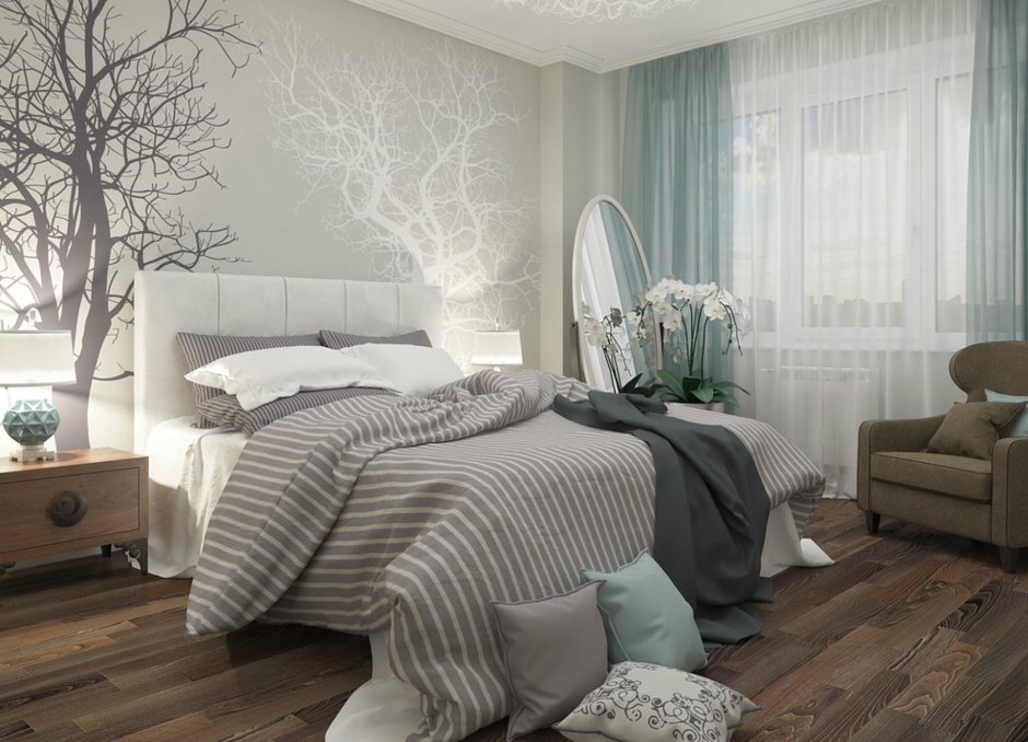 Уютная спальня в серых тонах