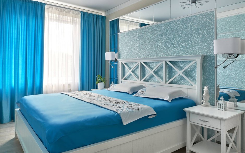 Спальня в серо голубом цвете