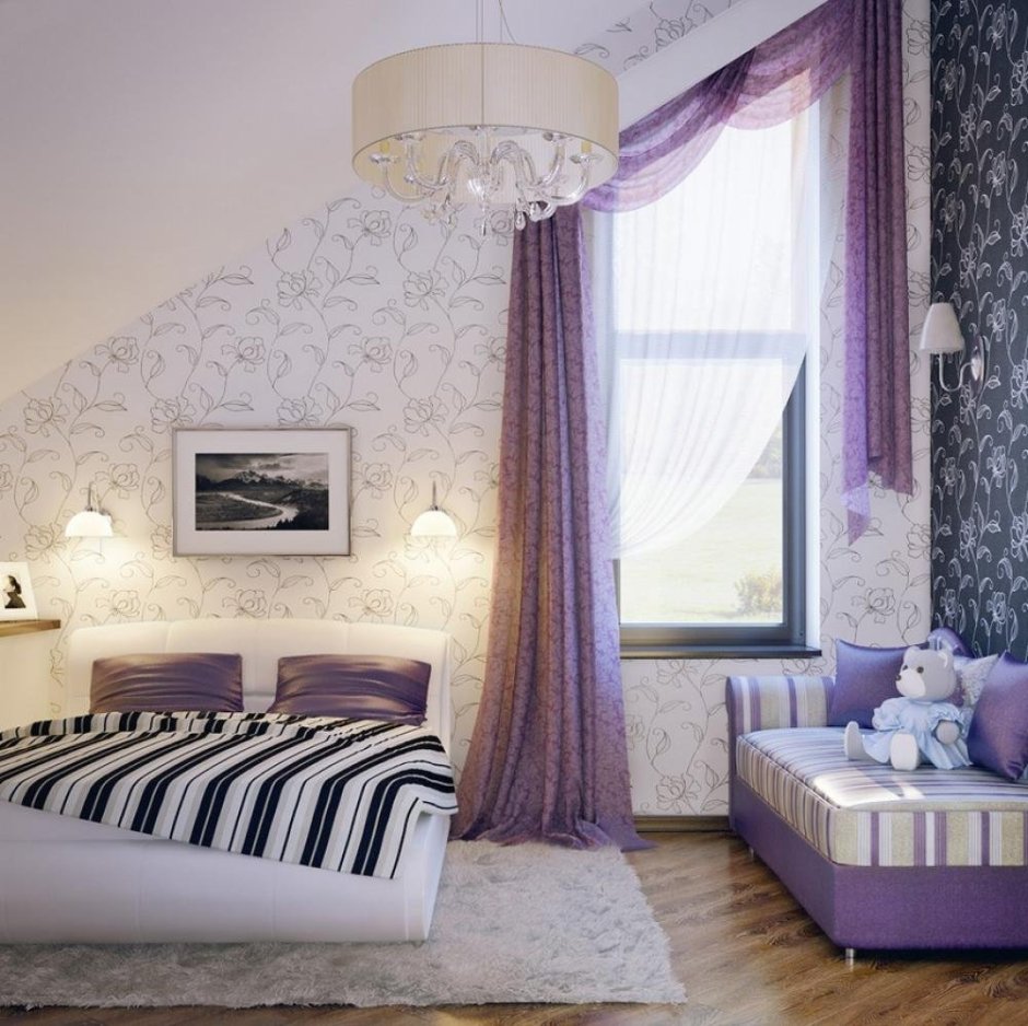 Фиолетовые шторы в спальню