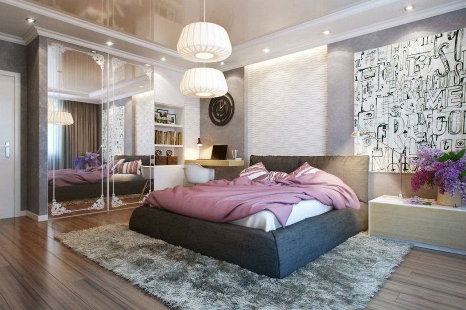 Современный стиль в интерьере спальни с гардеробом