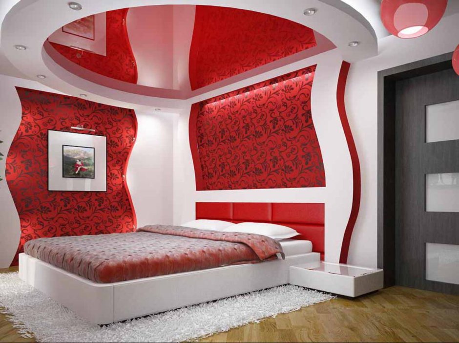 Спальня в красно белых тонах