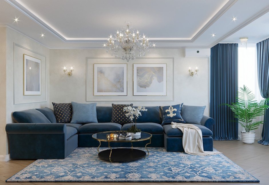 Ярко синий диван в интерьере