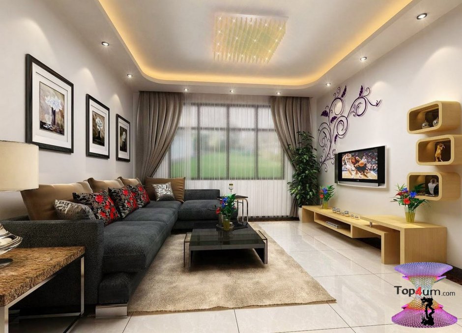 Прямоугольная гостиная интерьер