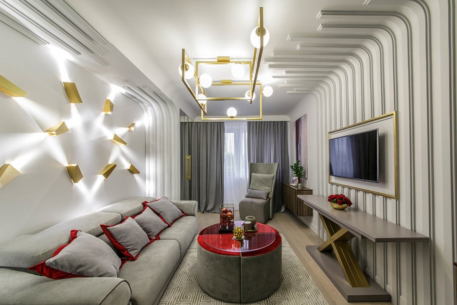 Узкая прямоугольная гостиная