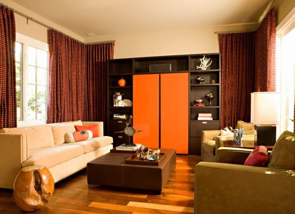 Рыжая мебель в интерьере гостиной