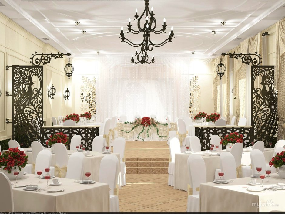 Интерьер свадебного зала в ресторане
