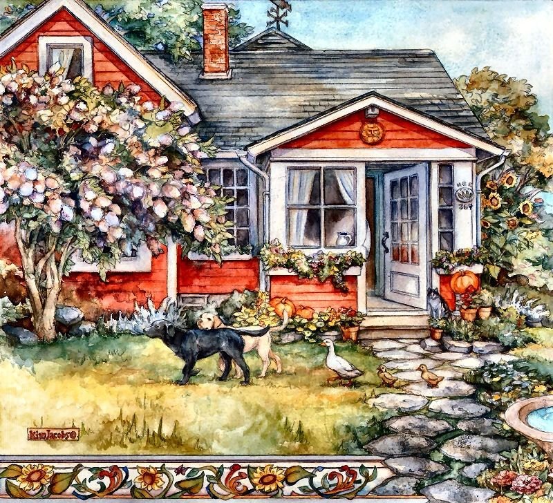 Watercolor Red House