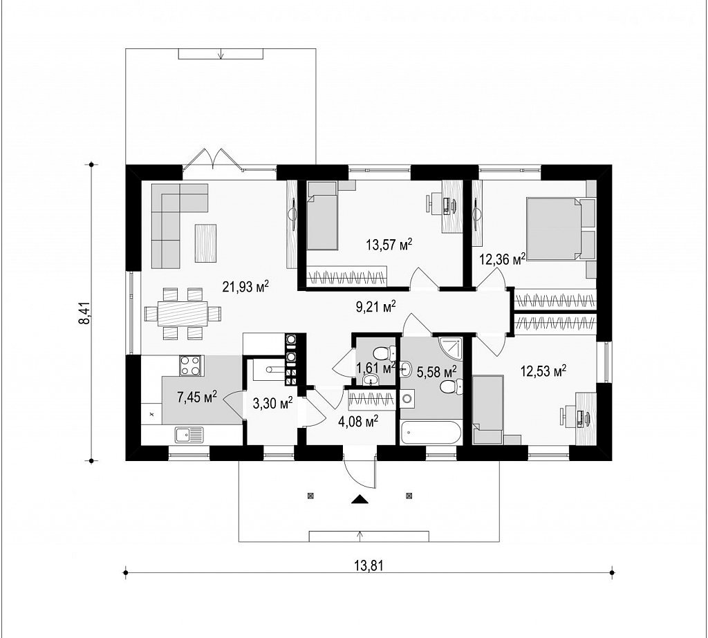 Проекты одноэтажных домов 140м2