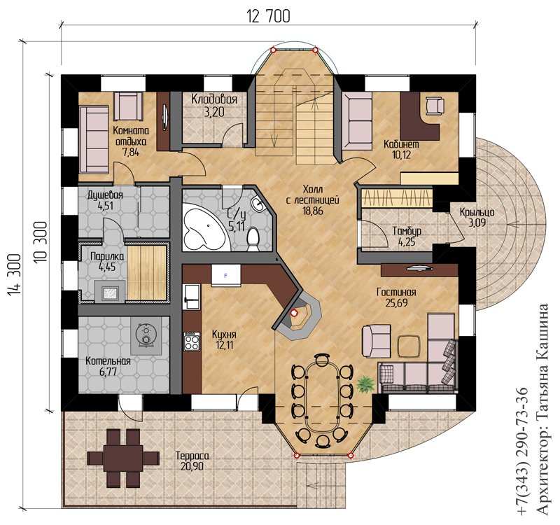 План одноэтажного дома с баней и гаражом