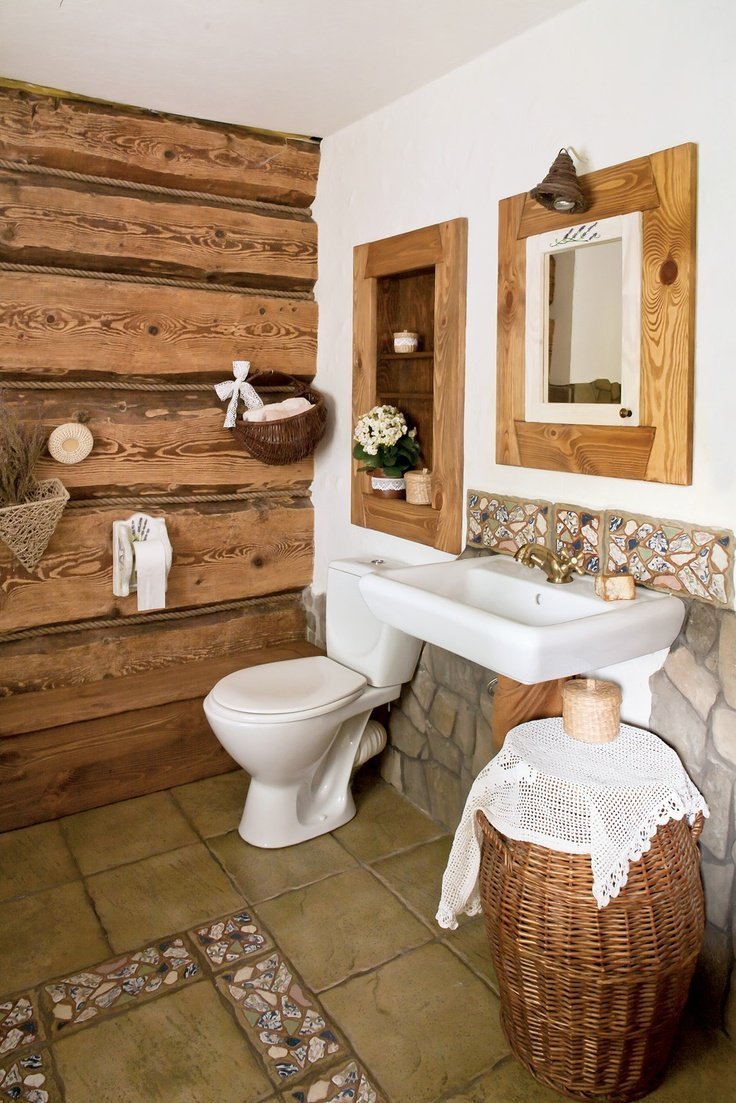 Проект ванной комнаты с туалетом в деревенском доме