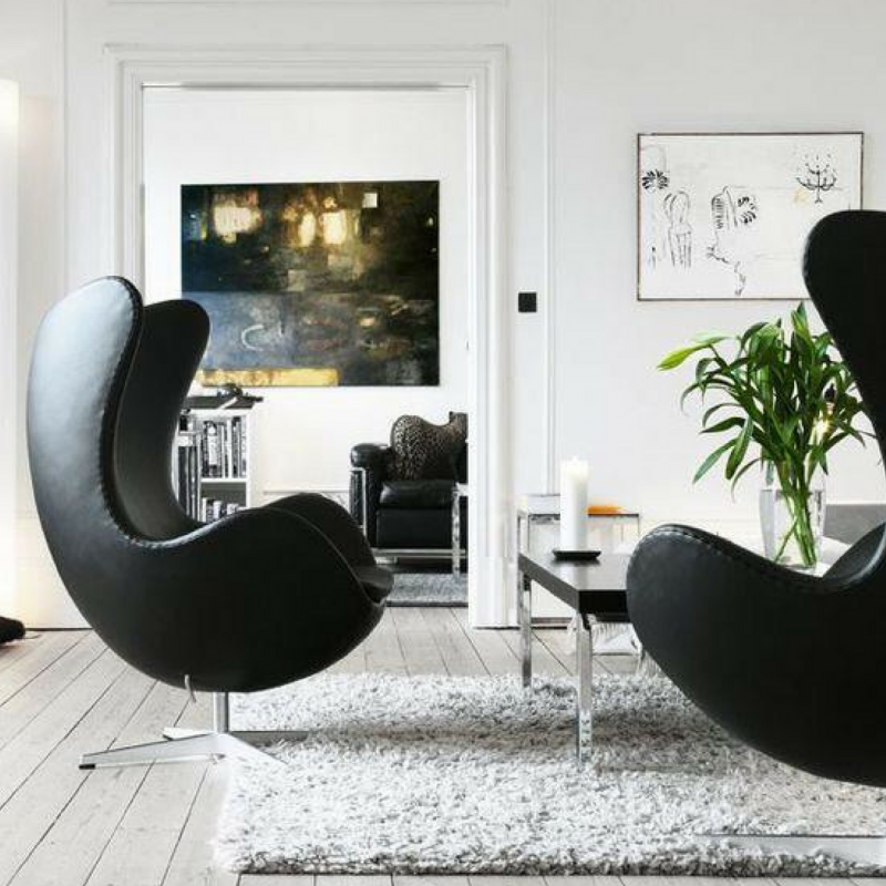 Кресло Arne Jacobsen Style Egg Chair черная кожа