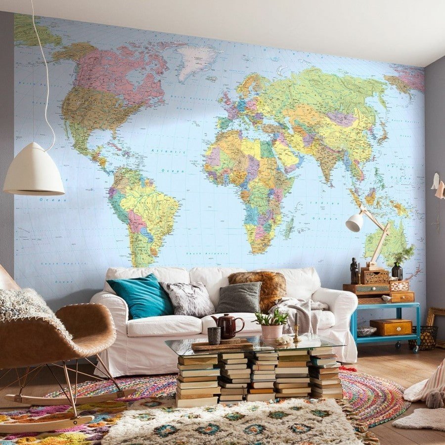 Карта мира в интерьере детской