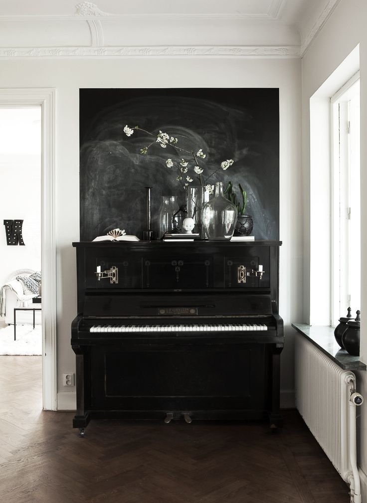 Черное пианино в интерьере