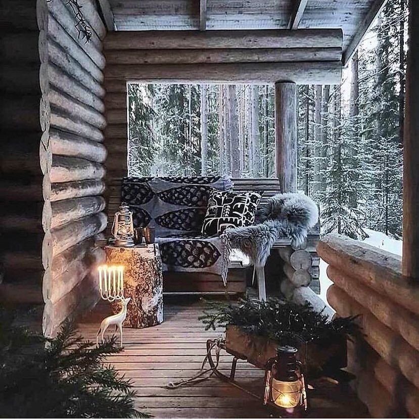 Интерьер деревянный домик зима