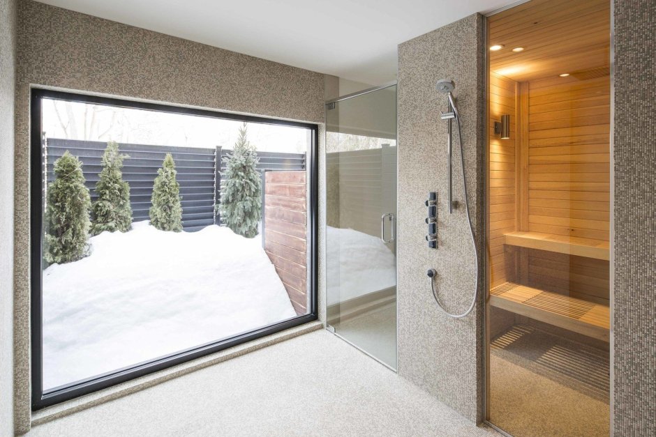 Душ-ванная с панорамными окнами