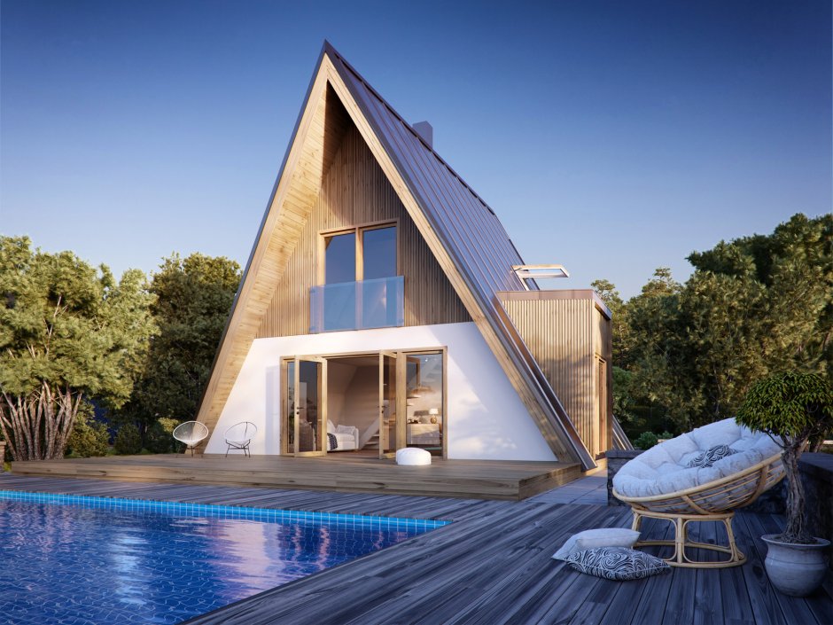 Красивый дом с треугольной крышей