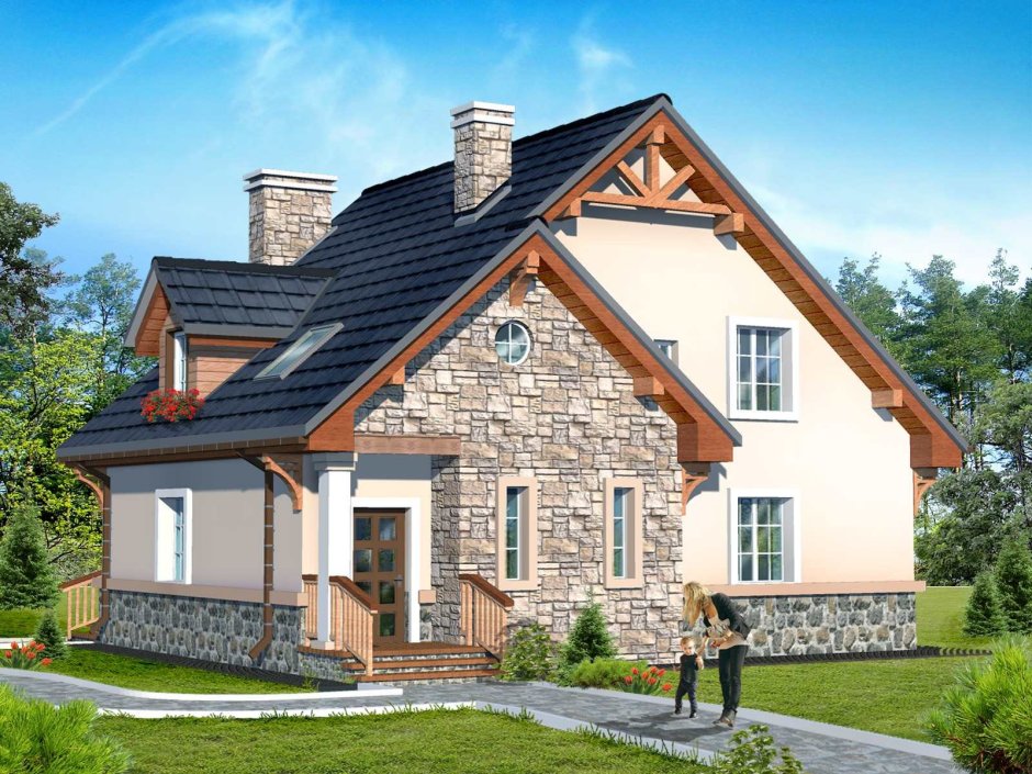Современный дом с двухскатной крышей