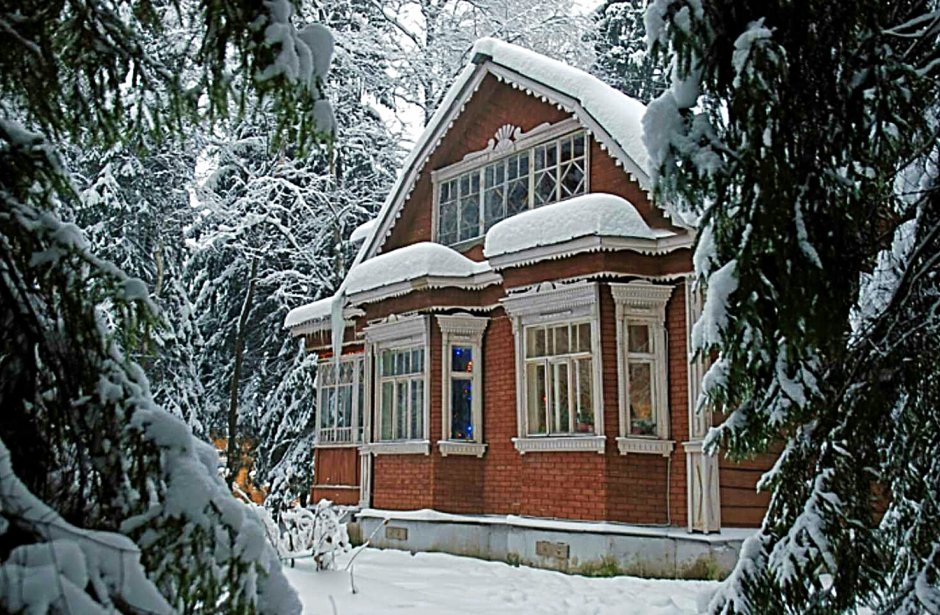 Деревенский домик зимой