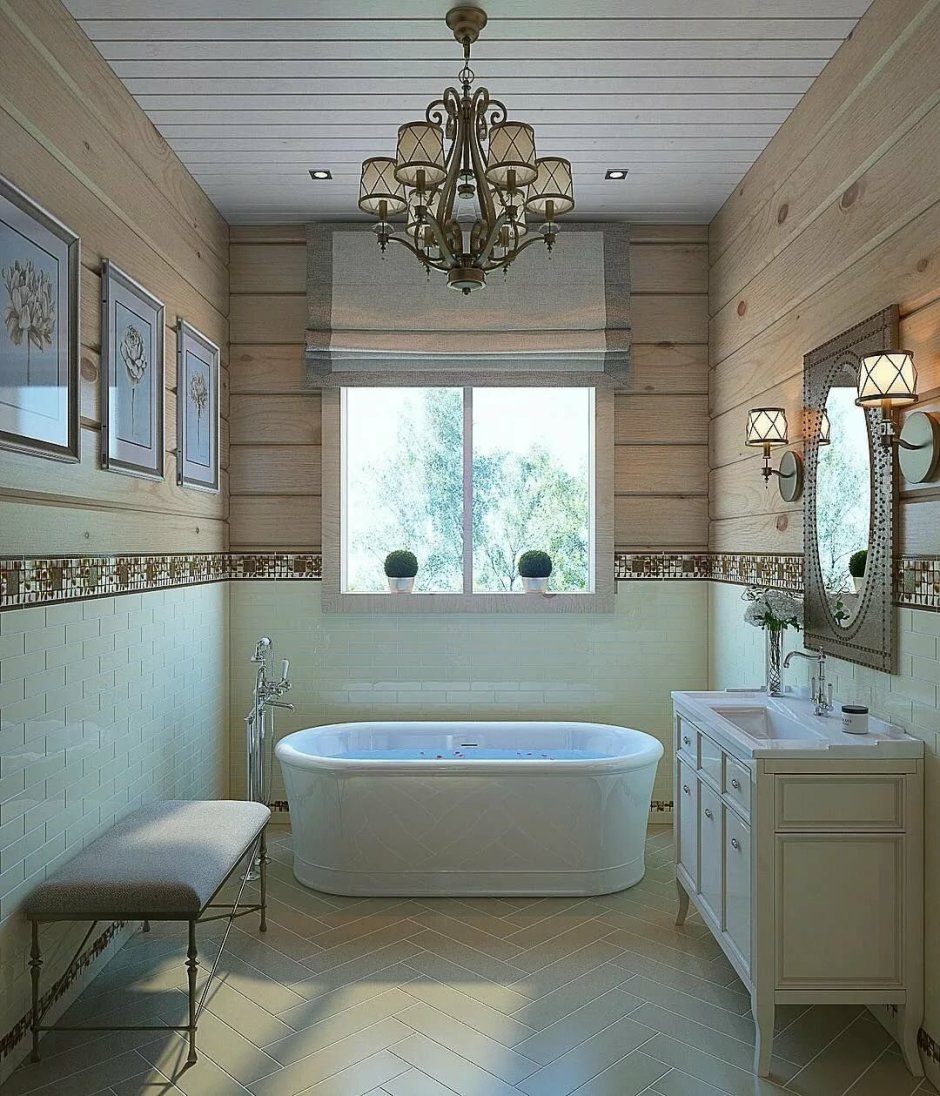 Ванная комната в доме из бруса (62 фото)