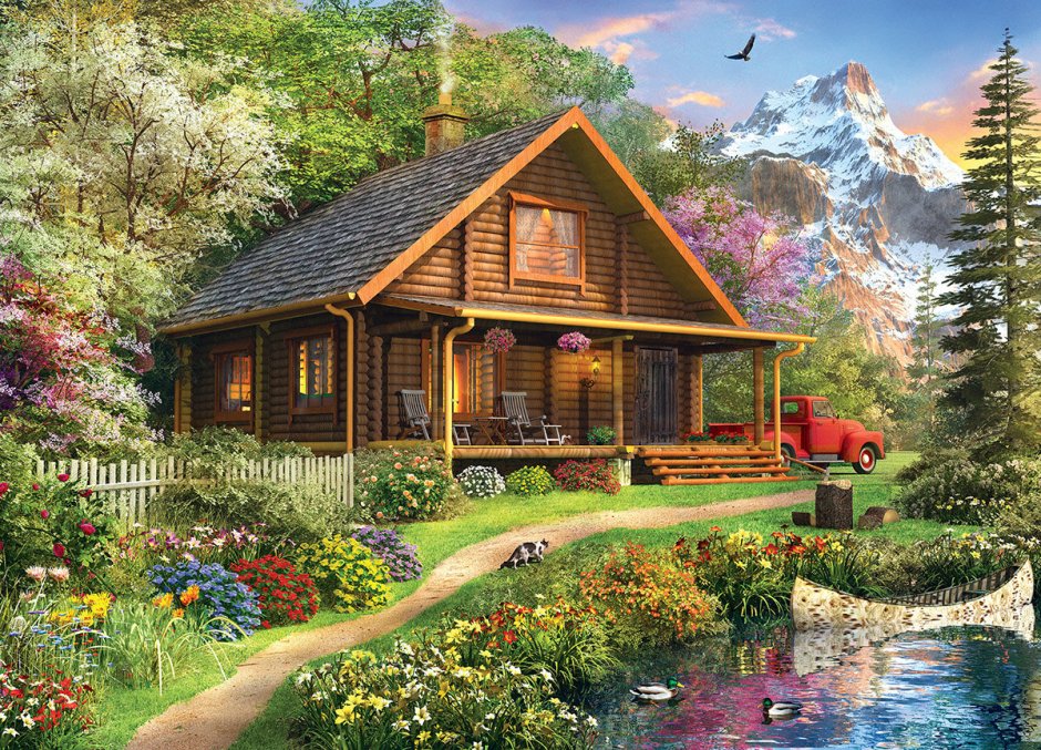 Картина дом в лесу