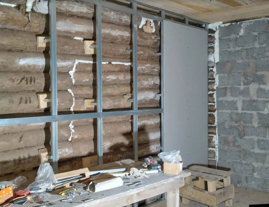 Отделка деревянных стен гипсокартоном