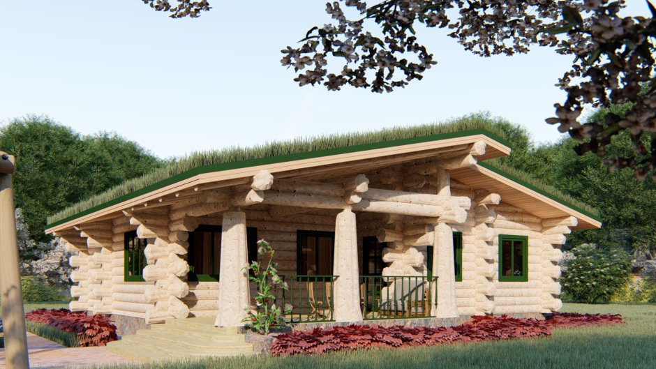 Одноэтажный деревянный дом в стиле Шале