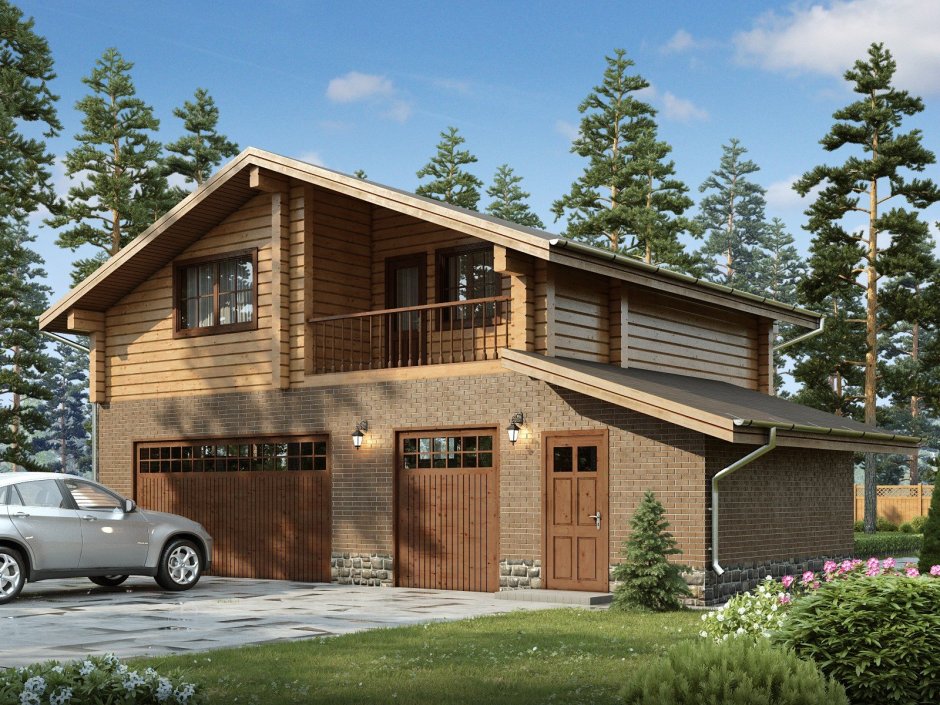 Рубленные деревянные дома с гаражом