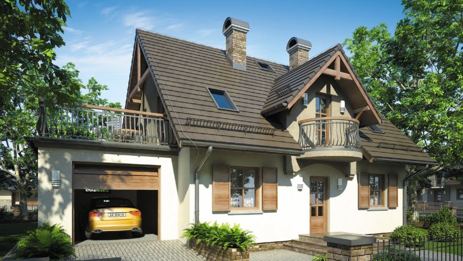 Двухэтажный деревянный дом с гаражом