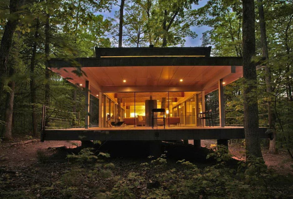 Панорамный дом в лесу