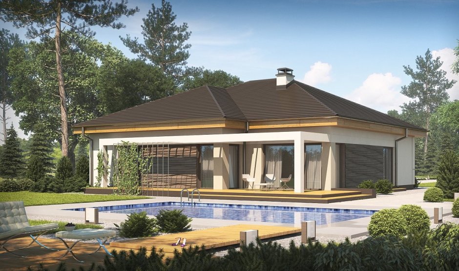 Z500 проекты одноэтажных домов с гаражом и бассейном