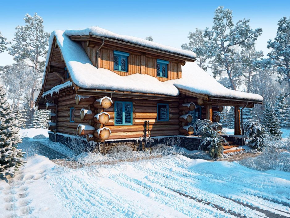 Бревенчатые дома зимой