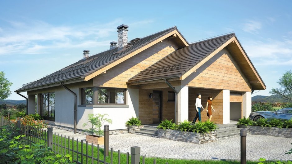 Одноэтажный дом с двухскатной крышей
