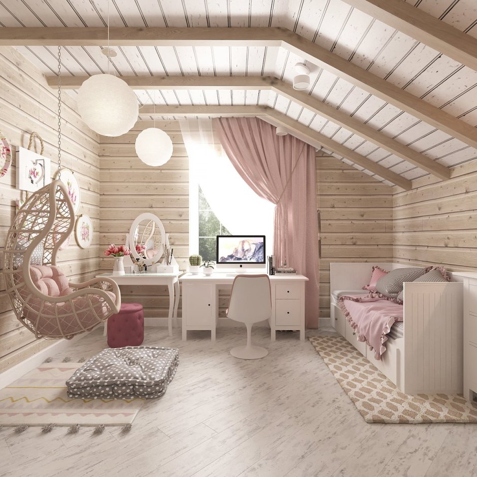 Мансардная комната в деревянном доме