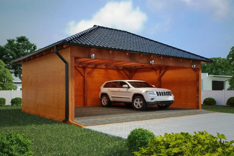Фасад гаража с односкатной крышей