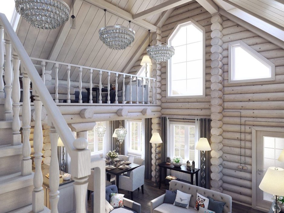 Интерьеры в домах из клееного бруса в скандинавском стиле