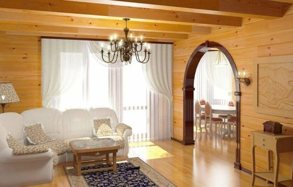 Внутренняя отделка гостиной деревянный дом