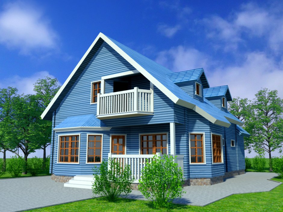 Дачный домик голубого цвета