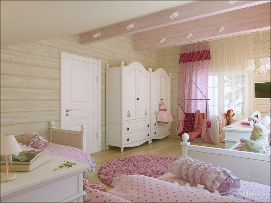 Комната для девочки в доме из бруса