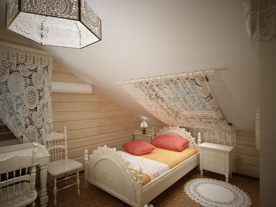 Детская комната на мансарде в деревянном доме