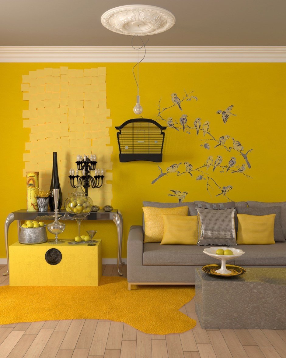 Желтые стены и мебель венге