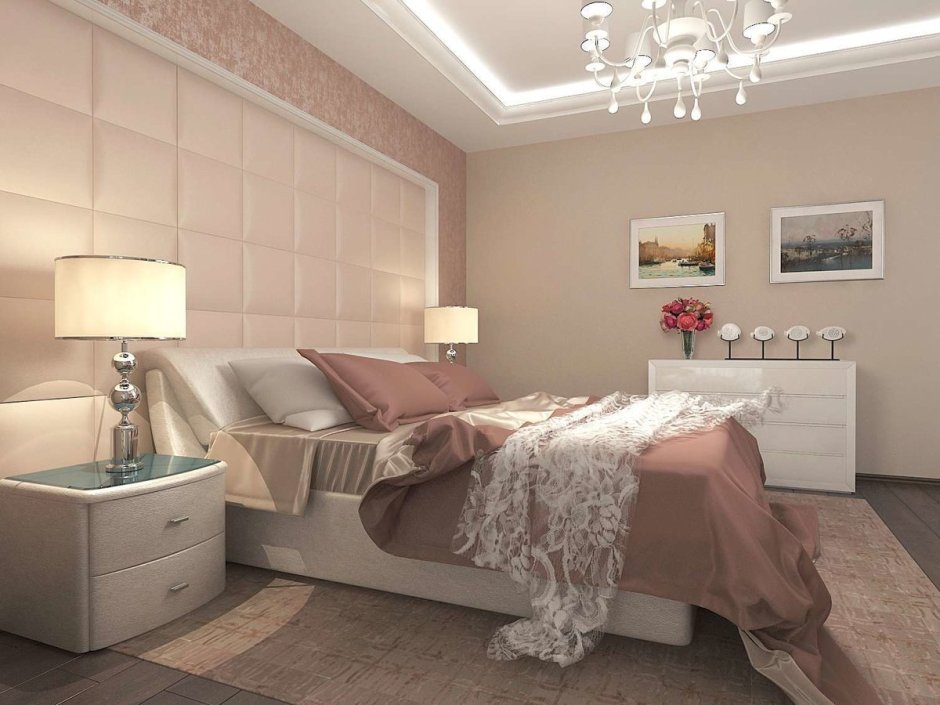 Пудровые оттенки в интерьере спальни