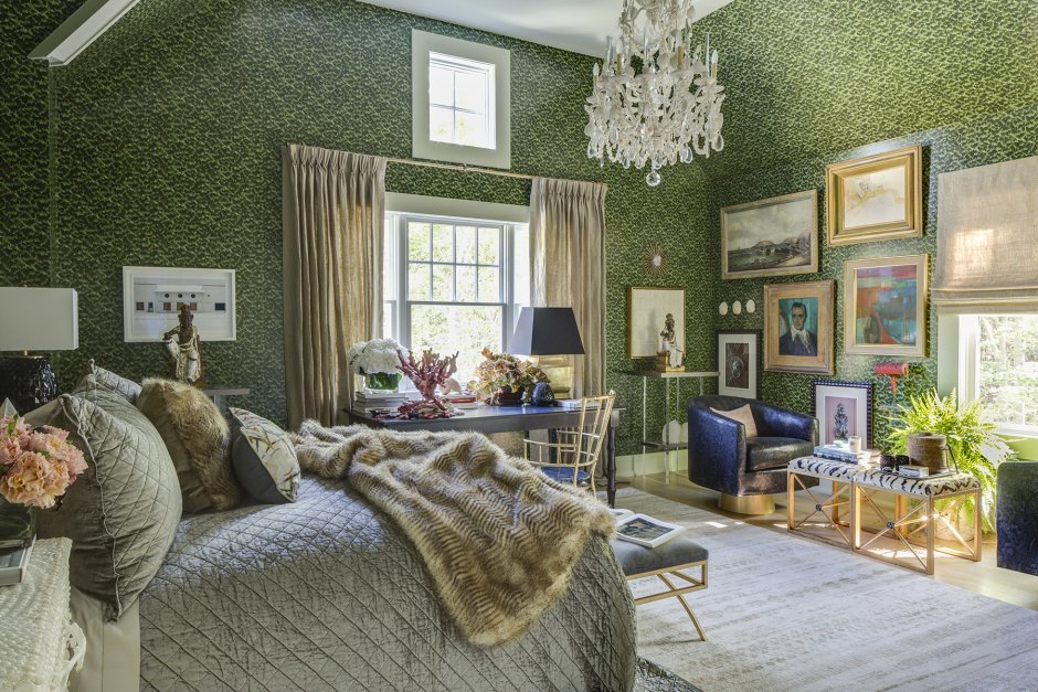 Спальня в стиле бохо с зеленым