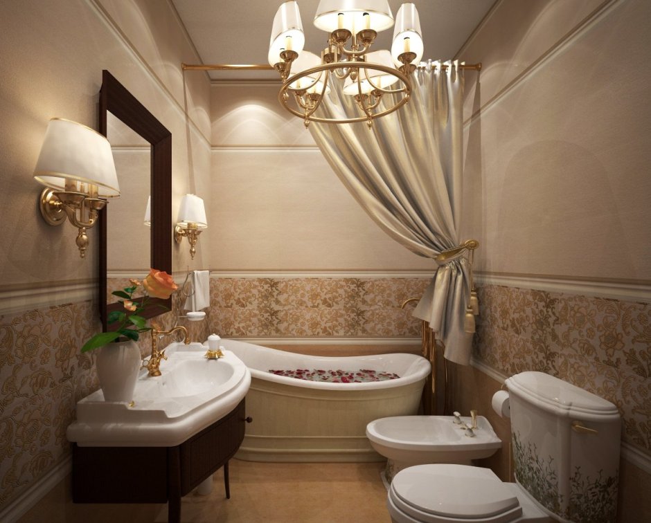 Маленькая ванная комната в классическом стиле