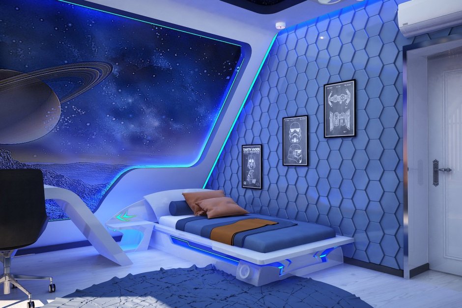 Спальня в стиле футуризм космос