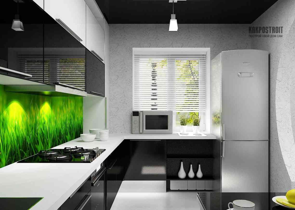 Интерьер кухни в черно зеленом цвете